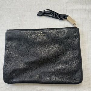 Kate Spade New York Clutch Bag Black Crease On Back Leather Makeup Travel Bag